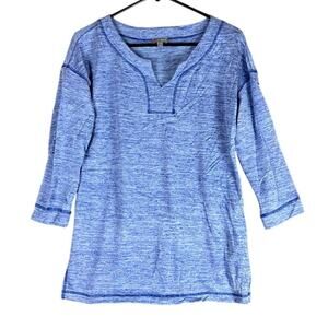 T by Talbots Women Shirt Blue Split Neck 3/4 Sleeve Athletic Stretch XS